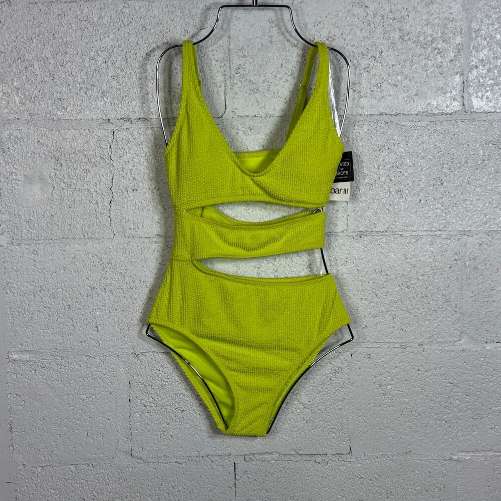 Bar III Women's Cut-Out One-Piece Swimsuit Sunny Lime XS $94